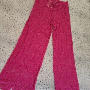 Women's Crochet Swim Coverup Pants - Pink